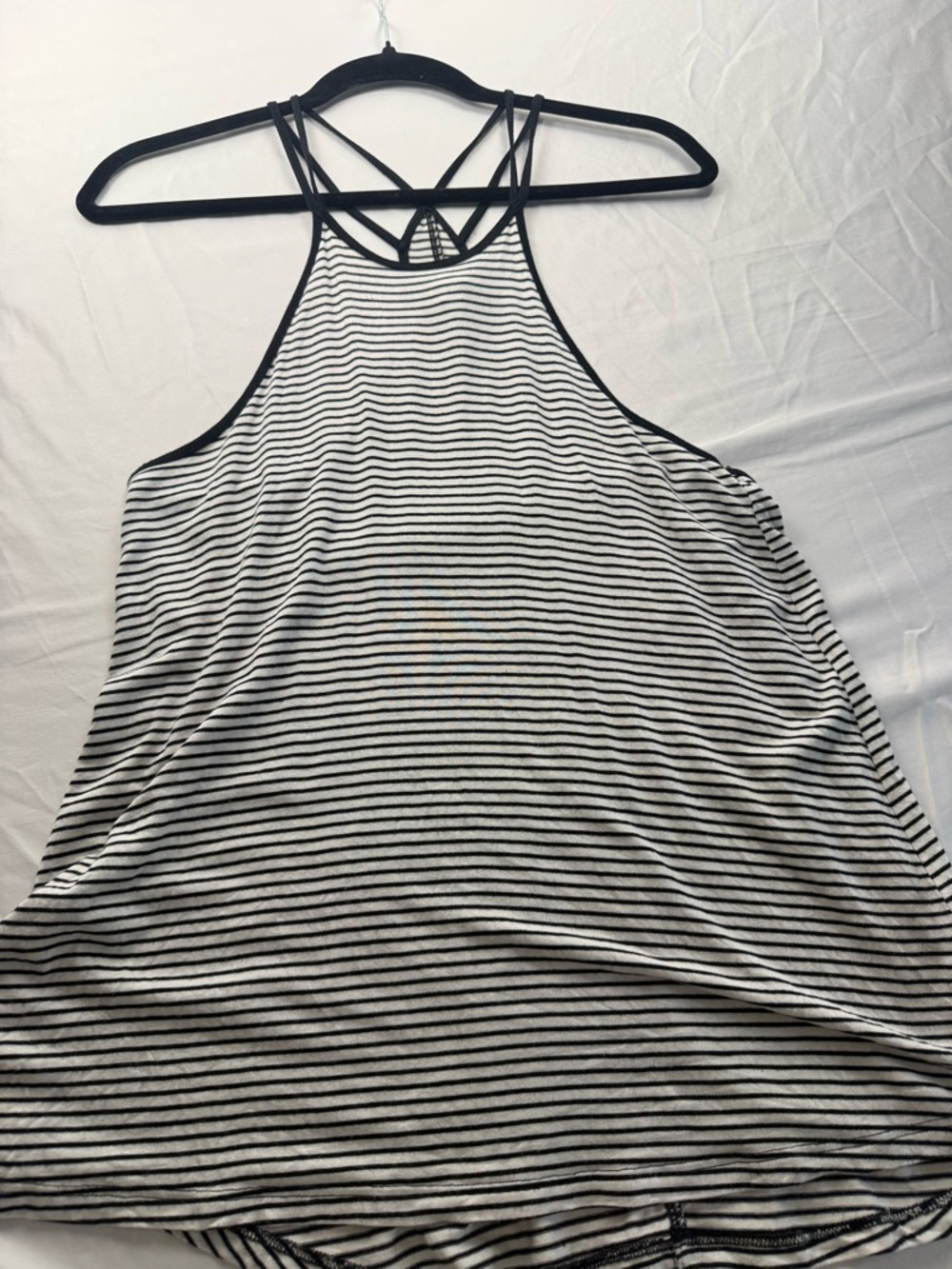 Zenana Outfitters Black & White Striped Tank with Crisscross Straps M